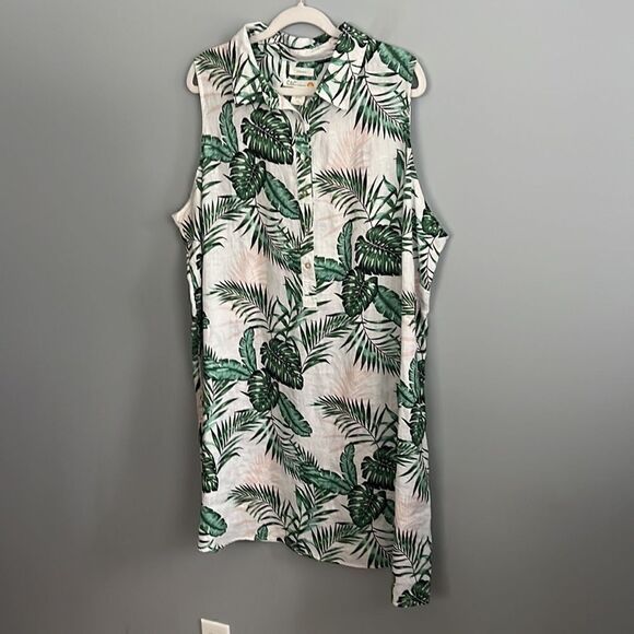 C & C California Women’s 2X 100% Linen sleeveless palm tree tropical dress - Picture 7 of 13